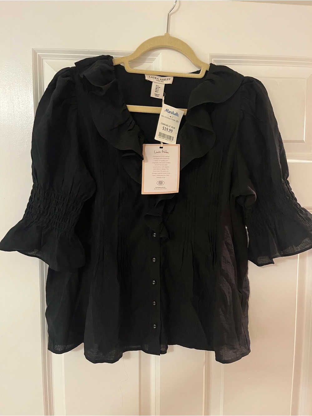 NWT Laura Ashley Black Ruffle-Trim Blouse size S